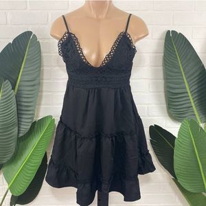 Black open back babydoll dress